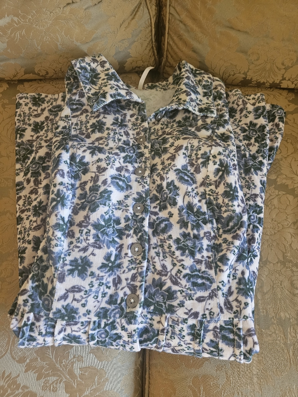 Free People CorduroyBlue and White Floral Mini Dress - Picture 13 of 17
